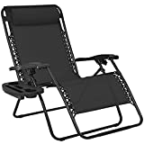 Patio Watcher Oversized Zero Gravity Chair Folding Recliner Chair with Cup Holder Accessory Tray and Removable Pillow for Outdoor Yard Porch Black 1 Chair