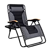 MFSTUDIO Oversized Zero Gravity Chair XL Patio Recliners Padded Folding Chair with Cup Holder, Extra Wide Chaise Lounge for Poolside Outdoor Yard Beach, Gray