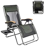 Portal Oversized Zero Gravity Reclining Patio Chair, XL Padded Seat Folding Lounge Chair 350lbs Capacity with Cup Holder and Headrest for Lawn, Porch, Camping, Support