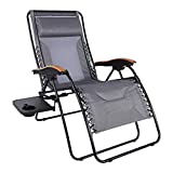 PORTAL Oversized Mesh Back Zero Gravity Reclining Patio Chairs, XL Padded Seat Folding Patio Lounge Chair with Adjustable Pillows and Cup Holder for Poolside Backyard/Lawn, Support 350lbs (Dark Grey)