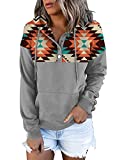 Women’s Aztec Hoodies Long Sleeve Tops Button Down Drawstring Pullover Sweatshirts with Pocket