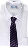 ADONIS Boys 100% Cotton Non Iron Solid White Pinpoint Long Sleeve Dress Shirt - White, 8 Slim