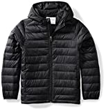 Amazon Essentials Kids Boys Light-Weight Water-Resistant Packable Hooded Puffer Jackets Coats, Black, Large