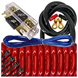 Audiotek 6000 Watts Maximum Power 0 Gauge Car Vehicle Audio Amplifier Installation Kit HOT Red 17 ft Power Cable 150+200A Fuse / All Accessories and Terminal Included RED