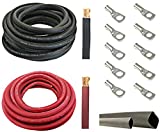 WNI 8 AWG 8 Gauge 5 Feet Black + 5 Feet Red Battery Welding Pure Copper Ultra Flexible Cable + 5pcs of 5/16" & 5pcs 3/8" Copper Cable Lug Terminal Connectors + 3 Feet Heat Shrink Tubing