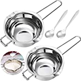 2 Pieces Stainless Steel Double Boiler Pot Baking Melting Pot for Butter and 2 Metal Spoon for Chocolate Candy Butter Cheese Caramel Candle Making Tools, 480 ml and 600 ml Capacity