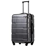 Coolife Luggage Expandable(only 28") Suitcase PC+ABS Spinner Built-In TSA lock 20in 24in 28in Carry on (Charcoal., M(24in).)