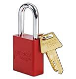 "Master Lock A1106RED Aluminum Red Safety Padlock with 1/4"" x 1-1/2"" Shackle", 1-Padlock