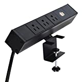 AEONS Desk Clamp Power Strip, 3 AC Outlets, 2 USB Ports Charging Station Removable Desktop Edge Mount No-Marring Padded Home Office Design