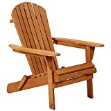 Adirondack Chair Weather Resistant Patio Chairs Folding Outdoor Chair w/Long Arms Solid Wooden Heavy Duty Reclining Seating Fire Pit Chair for Deck, Lawn, Backyard, Garden, Bench - Natural