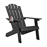 Melucivi Adirondack Chair Weather Resistant with Cup Holder, Fire Pit Chair Patio Outdoor Garden Resin Wood Adirondack Chair for Adult,Black