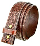 Genuine Full Grain Western Floral Engraved Tooled Leather Belt Strap 1-1/2" Wide (Tan, 36)