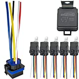 IRHAPSODY 5 Pack 80/60 AMP Waterproof Relay and Harness - Heavy Duty 12 AWG Tinned Copper Wires, 12 V DC 5-PIN SPDT Bosch Style Automotive Relay