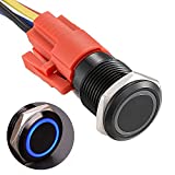 APIELE 16mm Latching Push Button Switch 12V DC On Off Black Shell with LED Angel Eye Head for 0.63" Mounting Hole with Wire Socket Plug Self-Locking (Blue/Black Shell)