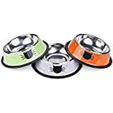 Legendog Cat Bowl Pet Bowl Stainless Steel Cat Food Water Bowl with Non-Slip Rubber Base Small Pet Bowl Cat Feeding Bowls Set of 3 (Multicolor)