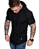 Mens Fashion Hoodies Sport Pullover Solid Color Shirt Workout Lightweight Tops Black