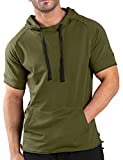 COOFANDY Men's Fashion Athletic Hoodies Pullover Muscle Fit Workout Gym Sweatshirt Cotton Short Sleeve Hooded T-Shirts Army Green