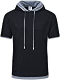 Satankud Men's Black Short Sleeve Casual Pullover Hoodie Shirt Large