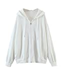 Meladyan Women Oversized Solid Zip Up Hoodie Drawstring Hooded Long Sleeve Fleece Vintage Sweatshirts Jackets Pockets 90s White