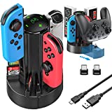 Switch Controller Charger, Charging Dock for Nintendo Switch Joycon / NES Switch Controller & Pro Controller, Charger Station with 8 Game Slots for 4 Joycons & Pro Controller, with Dual USB-C Adapter
