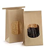 BagDream Bakery Bags with Window Small Kraft Paper Bags 100Pcs 3.54x2.36x6.7 Inches Tin Tie Tab Lock Bags Brown Window Bags Cookie Bags Coffee Bags Treat Bags