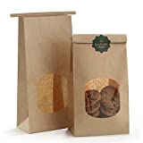 BagDream Bakery Bags with Window Kraft Paper Bags 100pcs 4.5x2.36x9.6 Inches Tin Tie Tab Lock Bags Brown Window Bags Cookie Bags, Coffee Bags