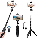 Portable 40 Inch Aluminum Alloy Selfie Stick Phone Tripod with Wireless Remote Shutter Compatible with iPhone 13 12 11 pro Xs Max Xr X 8 7 6 Plus, Android Samsung Smartphone