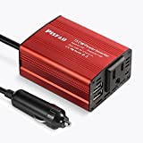 PiSFAU Power Inverter 150W Car Outlet Adapter Dc 12V to 110V AC Converter with 3.1A Dual USB Ports, Laptop Computer Car Charger with Plug Outlet Red 3.2 x 2.5 x 1.5