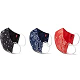 Levi's Re-Usable Bandana Print Reversible Face Mask, Dress Blues/Caviar/Poppy Red, 3 Count (Pack of 1) Large