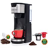 Mixpresso Single Serve 2 in 1 Coffee Brewer K-Cup Pods Compatible & Ground Coffee,Compact Coffee Maker Single Serve With 30 oz Detachable Reservoir, 5 Brew Size and Adjustable Drip Tray (Black)
