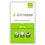 AllerEase 100% Breathable Cotton Pillow Protector for Sleeping, Standard 26" x 20" - 2 Pack