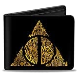 Buckle-Down PU Bifold Wallet - The Deathly Hallows WAND/STONE/CLOAK MASTER OF DEATH Symbol Black/Gold