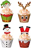 120 Pieces Christmas Cupcake Toppers Wrappers Party Supplies Favors - Snowman Santa Claus Reindeer Elf