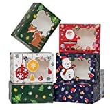 TOMNK 28 Pieces Christmas Cookie Boxes Bakery Box with Window for Pastries, Cupcakes, Candy, Holiday Bakery Treat and Party Favor 8.3 x 5.9 x3.7 Inches