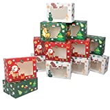 CREPRO 24 PCS Christmas Cookie Boxes for Gift Giving, Colorful Christmas Cookie Gift Boxes with Window for Candy, Cookies, Donuts, Large Size (8.3" x 5.9" x 3.7") Bakery Boxes for Christmas Party Supplies