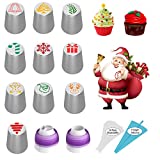 Christmas Russian Piping Tips, 10 Icing Tips 2 Couplers 11 Pastry Baking Bags, 23 Pcs Christmas Baking Supplies Cake Decorating Tips for Cakes Cupcake Cookies Muffins, Baking Supply for Women or Teens