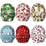 600 Pieces Christmas Cupcake Wrappers, Santa Claus Cupcake Liners, Snowman Cupcake Cups, Xmas Colorful Paper Baking Cups for Cake Candy Make Baking Supplies, 6 Styles (Classic Styles)