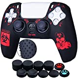 YoRHa Silicone Rubber Back Dots Carving Customizing Skin Cover for PS5 Dualsense Controller x 1(BH Red) with Pro Thumb Grips x 10