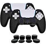 Aosai PS5 DualSense Controller Skin, Studded Anti-Slip PS5 DualSense Controller Cover Silicone Grip for PS5 Controller(Black Controller Skin x 2 + FPS PRO Thumb Grips x 8)