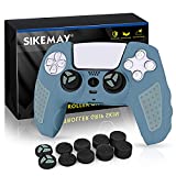 SIKEMAY PS5 Controller Skin, Anti-Slip Thicken Silicone Protective Cover Case Perfectly Compatible with Playstation 5 Dualsense Controller Grip with 10 x Thumb Grip Caps (Blue-Gray)