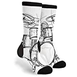 Graffiti Sketch Drummer Music Men's Unisex Novelty Crew Socks Funny Crazy Dress Socks, Black and White