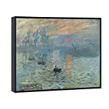 Wieco Art Framed Art Impression Sunrise Canvas Prints of Claude Monet Famous Paintings Reproduction Seascape Artwork Pictures on Canvas Wall Art for Home Decorations Black