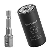 WETOLS Universal Socket, Grip Socket Set Fits Standard 1/4'' - 3/4'' Metric 7mm-19mm, with Multi-Function Power Drill Adapter, Christmas Gifts Stocking Stuffers for Men Father Dad Husband, WE-883