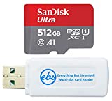 SanDisk Ultra 512GB MicroSDXC Memory Card Class 10 Works with Nintendo Switch, Switch Lite Gaming System (SDSQUAR-512G-GN6MN) Bundle with (1) Everything But Stromboli Micro SD Card Reader