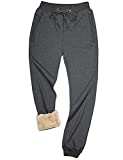 Yeokou Men's Casual Warm Sherpa Lined Elastic Waist Pant Trousers Joggers (Large, Grey-Ribbed Cuff)