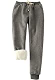 Flygo Womens Warm Sherpa Lined Athletic Sweatpants Drawstring Joggers Fleece Pant Trousers (X-Large, Dark Grey)