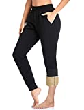 FIRST WAY Women's Thermal Sherpa Lining Jogger Fleece Lounge Pants with Pockets Drawstring Sweatpants for Winter Black XXL