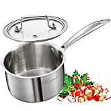 Stainless Steel Small Saucepan With Lid, Induction Cooking Sauce Pot Sauce Pans, 18/8 Tri-Ply Stainless Steel Heavy Bottom Saucier Pot Cookware, Dishwasher Safe & Oven Safe(2 Quart)