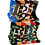 Mens Colorful Dress Socks Novelty - HSELL Men Funny Pattern Fashionable Fun Crew Cotton Socks (12 Pairs )