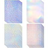 36 Sheets Holographic Sticker Paper Clear A4 Vinyl Sticker Paper Self-Adhesive Waterproof Transparent Film with Gem Spot Rainbow Star Patterns, 11.7 x 8.3 Inch (Colorful, Star, Gem, Dot)